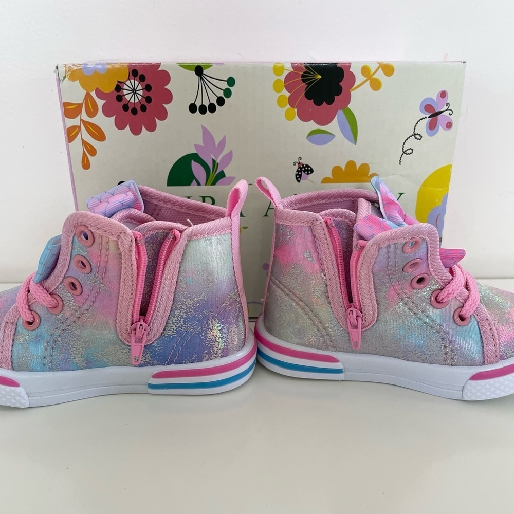 Laura Ashley Toddler Baby Girl High Top Pastel Pink Iridescent Sneaker size 5 - Picture 8 of 15